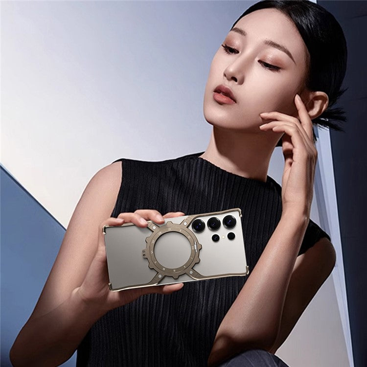 For Samsung Galaxy S23 Ultra Case Luminous Magnetic Kickstand Aluminum Alloy + PC Bumper Phone Cover Heat Dissipation