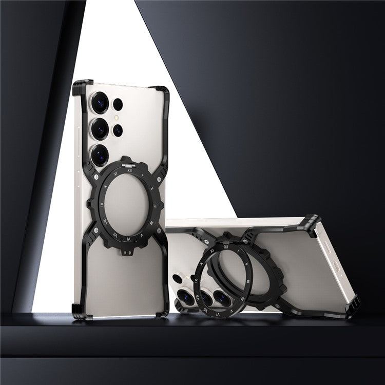 For Samsung Galaxy S23 Ultra Case Luminous Magnetic Kickstand Aluminum Alloy + PC Bumper Phone Cover Heat Dissipation