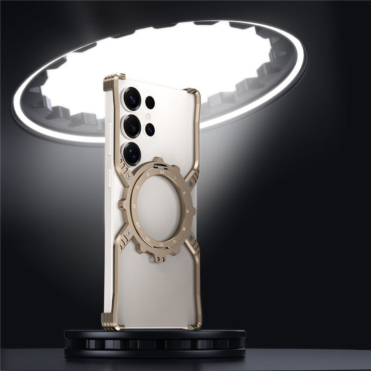For Samsung Galaxy S23 Ultra Case Luminous Magnetic Kickstand Aluminum Alloy + PC Bumper Phone Cover Heat Dissipation