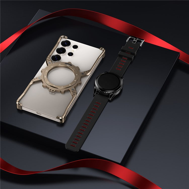For Samsung Galaxy S23 Ultra Case Luminous Magnetic Kickstand Aluminum Alloy + PC Bumper Phone Cover Heat Dissipation