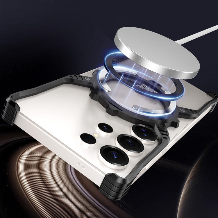 For Samsung Galaxy S23 Ultra Case Luminous Magnetic Kickstand Aluminum Alloy + PC Bumper Phone Cover Heat Dissipation