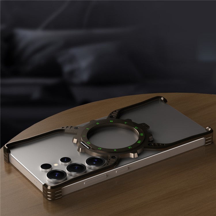 For Samsung Galaxy S23 Ultra Case Luminous Magnetic Kickstand Aluminum Alloy + PC Bumper Phone Cover Heat Dissipation