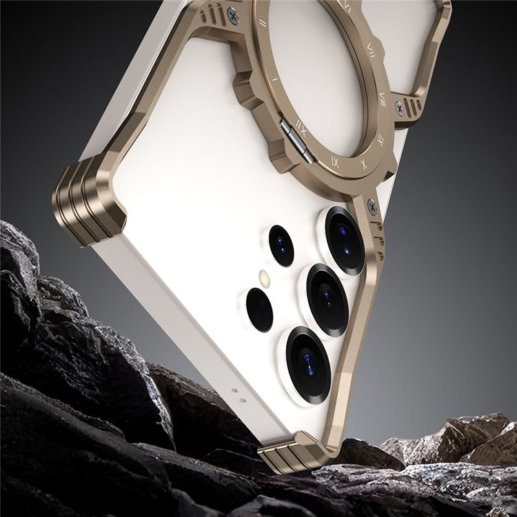 For Samsung Galaxy S23 Ultra Case Luminous Magnetic Kickstand Aluminum Alloy + PC Bumper Phone Cover Heat Dissipation