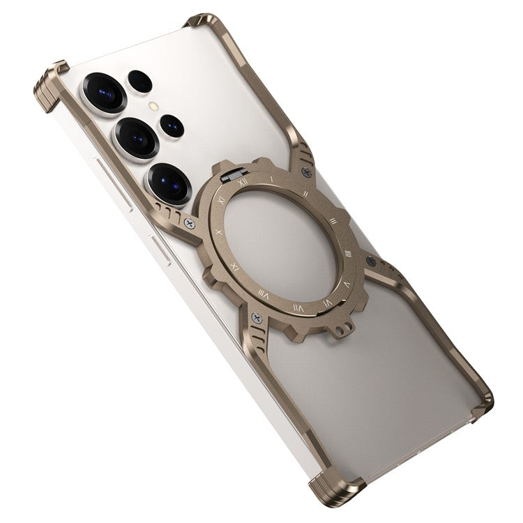 For Samsung Galaxy S23 Ultra Case Luminous Magnetic Kickstand Aluminum Alloy + PC Bumper Phone Cover Heat Dissipation