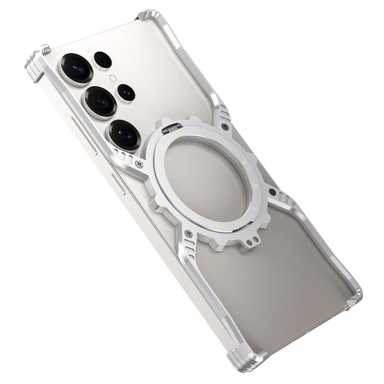 For Samsung Galaxy S23 Ultra Case Luminous Magnetic Kickstand Aluminum Alloy + PC Bumper Phone Cover Heat Dissipation