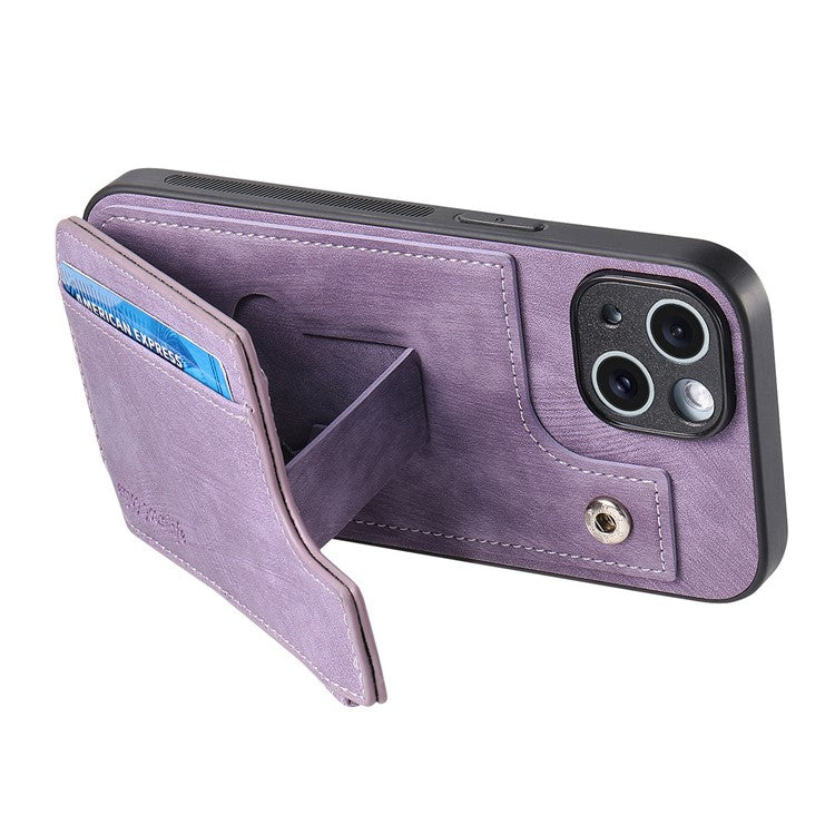 För iPhone 14 Fodral Dragkedja Korthållare Kickstand Läder + PC + TPU telefonskal