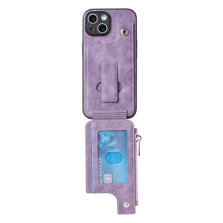 För iPhone 14 Fodral Dragkedja Korthållare Kickstand Läder + PC + TPU telefonskal