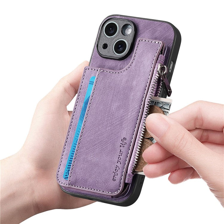 För iPhone 14 Fodral Dragkedja Korthållare Kickstand Läder + PC + TPU telefonskal