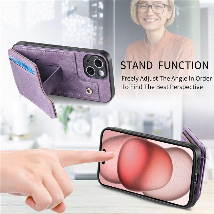 För iPhone 14 Fodral Dragkedja Korthållare Kickstand Läder + PC + TPU telefonskal