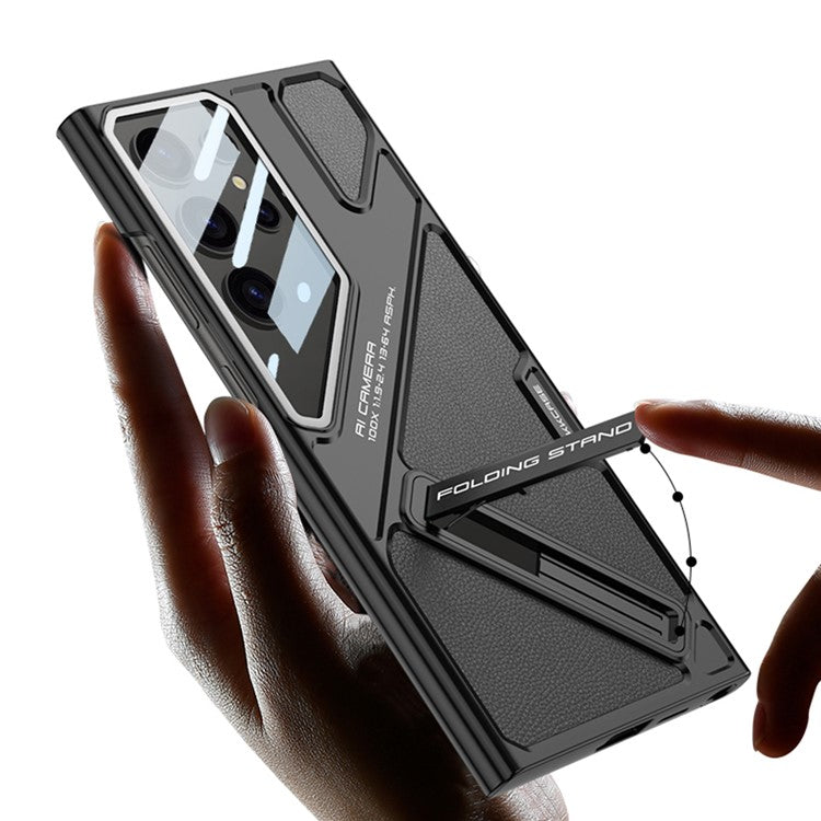 GKK For Samsung Galaxy S23 Ultra Case Shockproof PC + PU Phone Cover with Kickstand Mecha Style