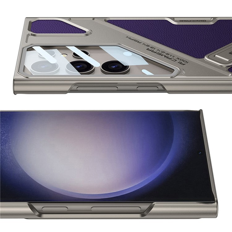 GKK For Samsung Galaxy S23 Ultra Case Shockproof PC + PU Phone Cover with Kickstand Mecha Style