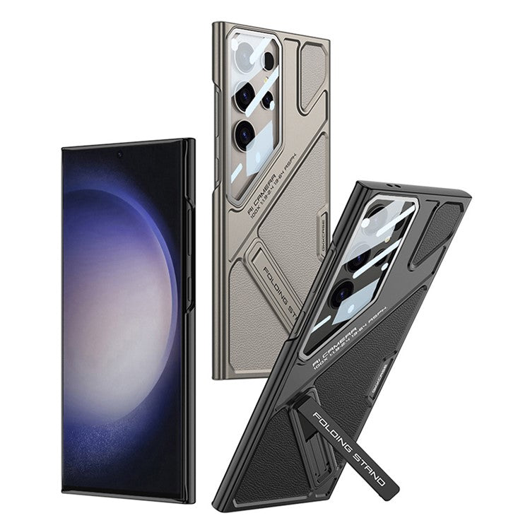 GKK For Samsung Galaxy S23 Ultra Case Shockproof PC + PU Phone Cover with Kickstand Mecha Style