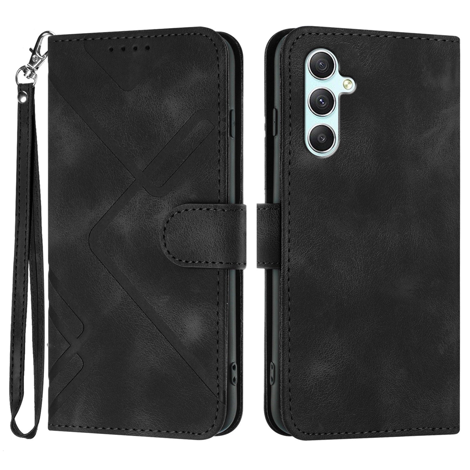 För Samsung Galaxy A34 5G Plånboksfodral Linjepräglat PU-lädertelefonfodral med rem