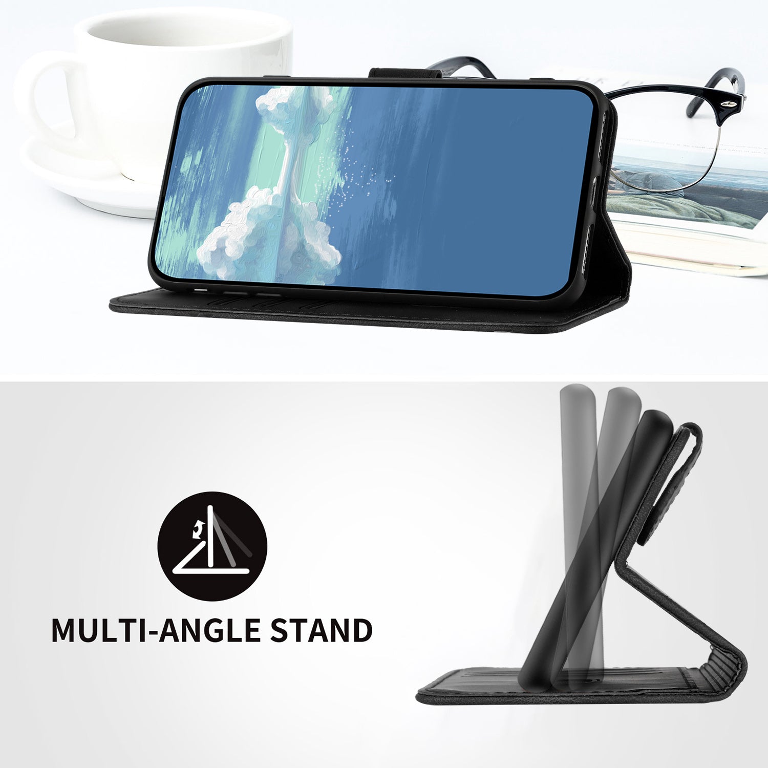 För Samsung Galaxy A34 5G Plånboksfodral Linjepräglat PU-lädertelefonfodral med rem