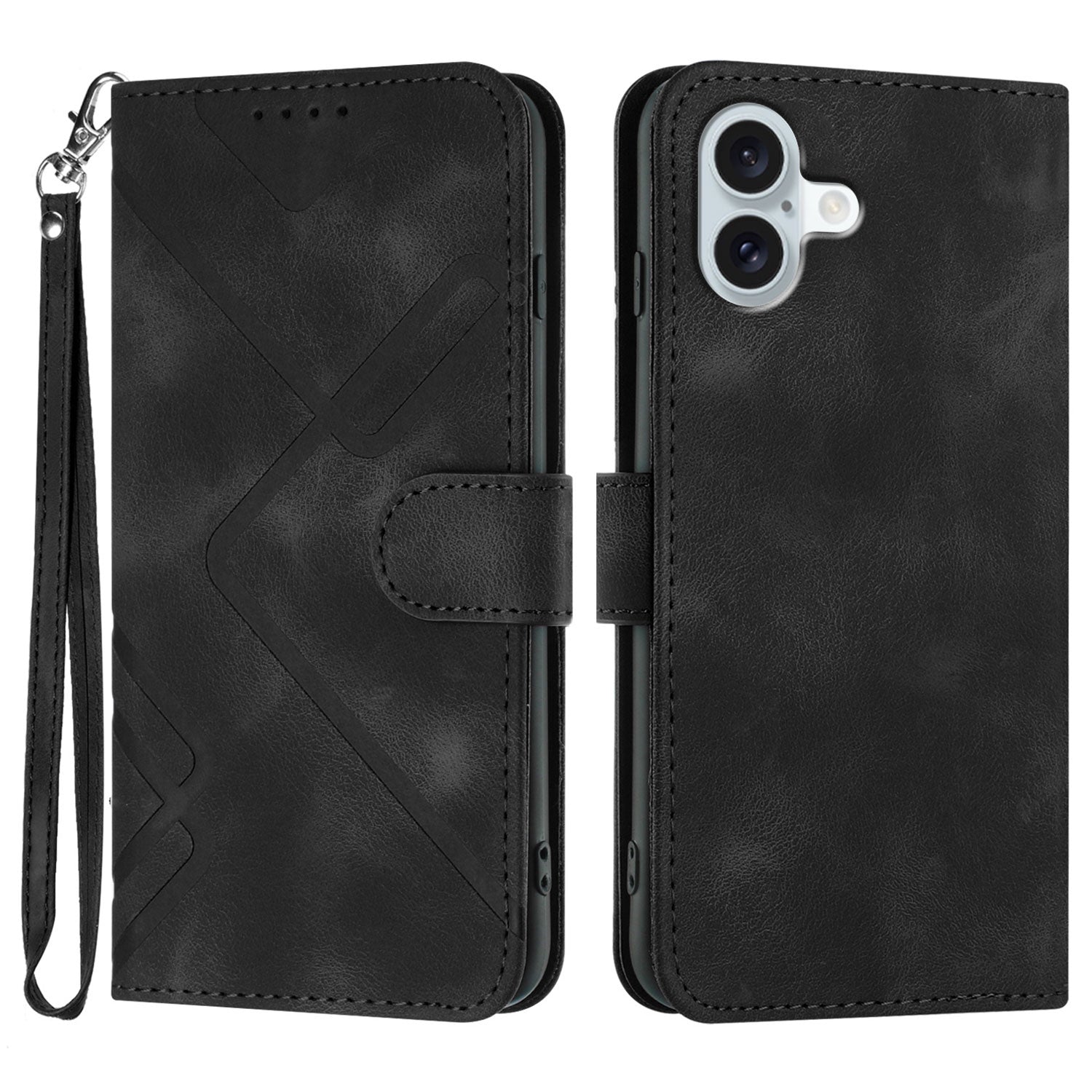 För iPhone 16 Plus plånboksfodral Line Imprinted PU Leather