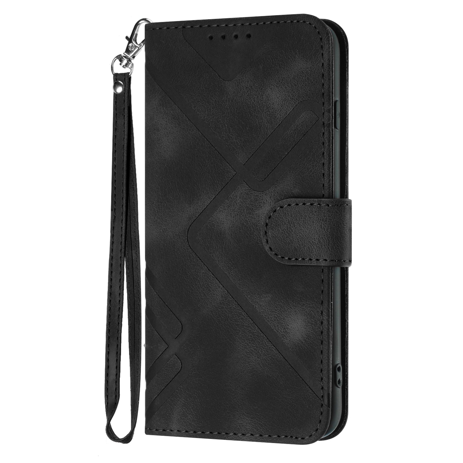 För iPhone 16 Plus plånboksfodral Line Imprinted PU Leather
