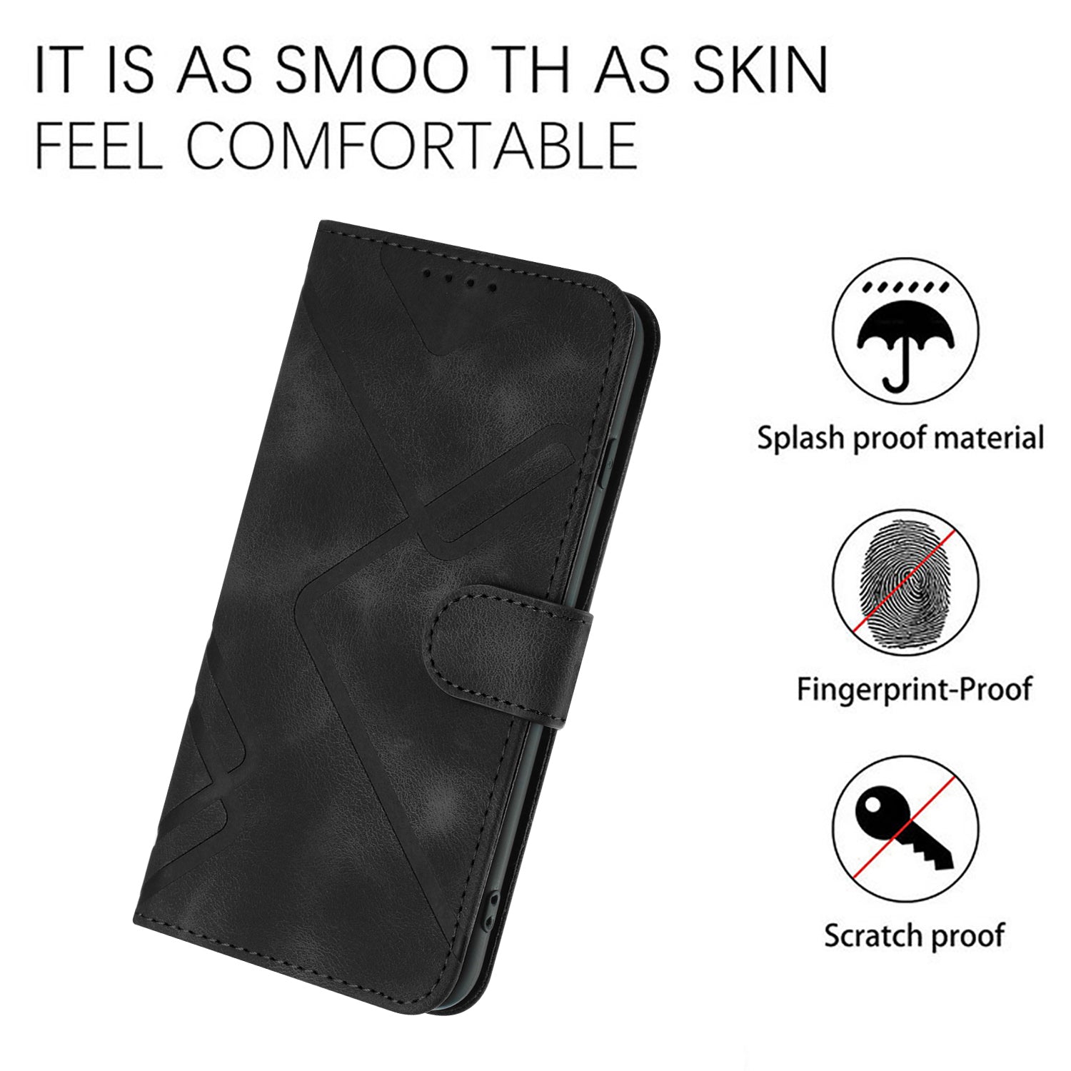 För iPhone 16 Plus plånboksfodral Line Imprinted PU Leather