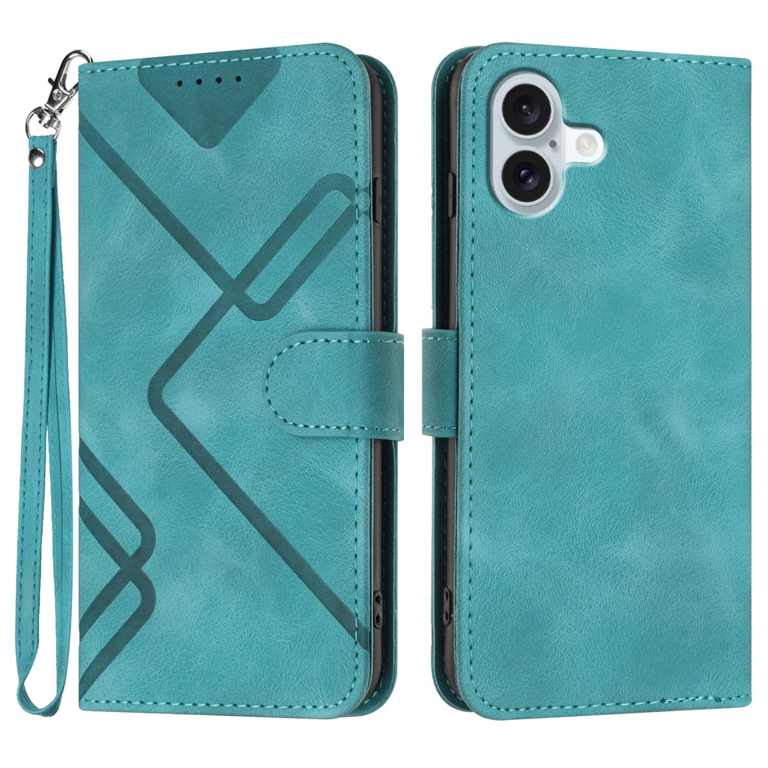 För iPhone 16 Plus plånboksfodral Line Imprinted PU Leather