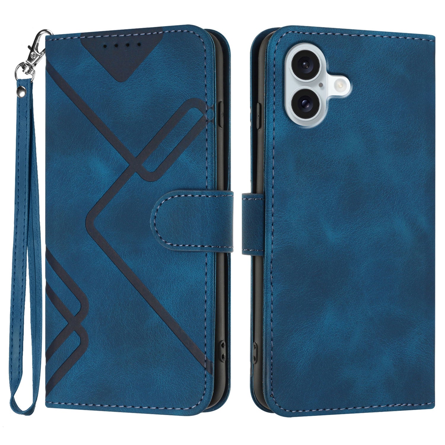 För iPhone 16 Plus plånboksfodral Line Imprinted PU Leather