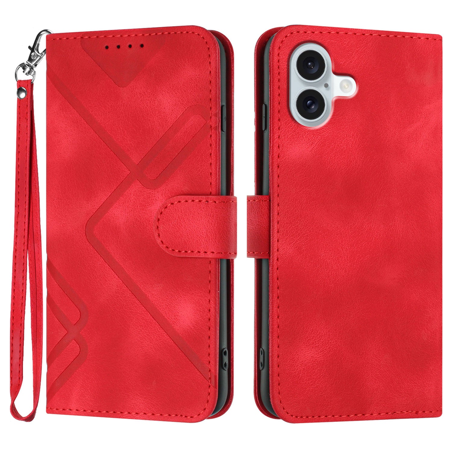 För iPhone 16 Plus plånboksfodral Line Imprinted PU Leather