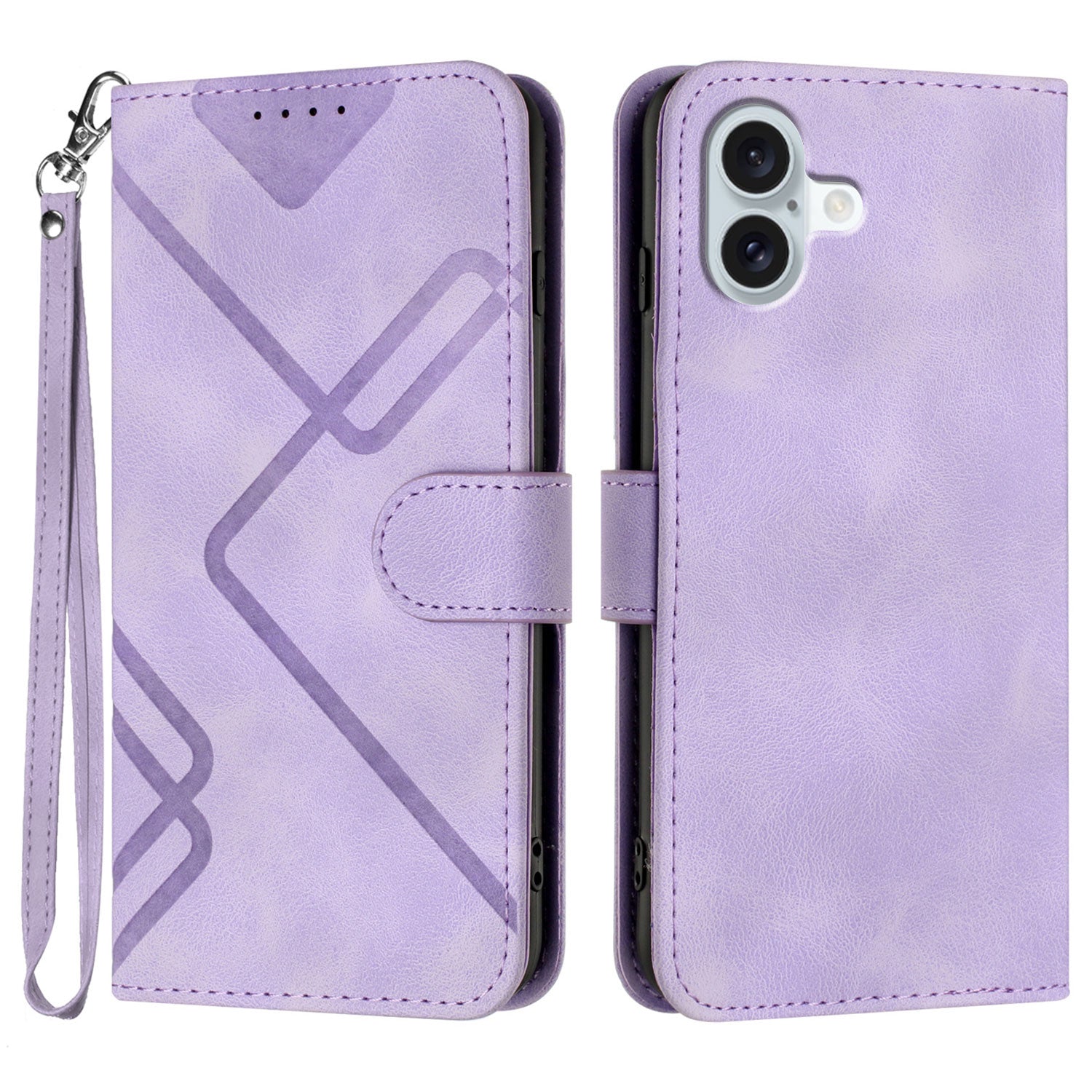 För iPhone 16 Plus plånboksfodral Line Imprinted PU Leather