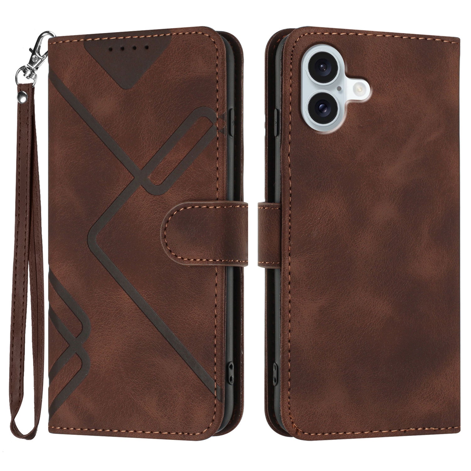 För iPhone 16 Plus plånboksfodral Line Imprinted PU Leather