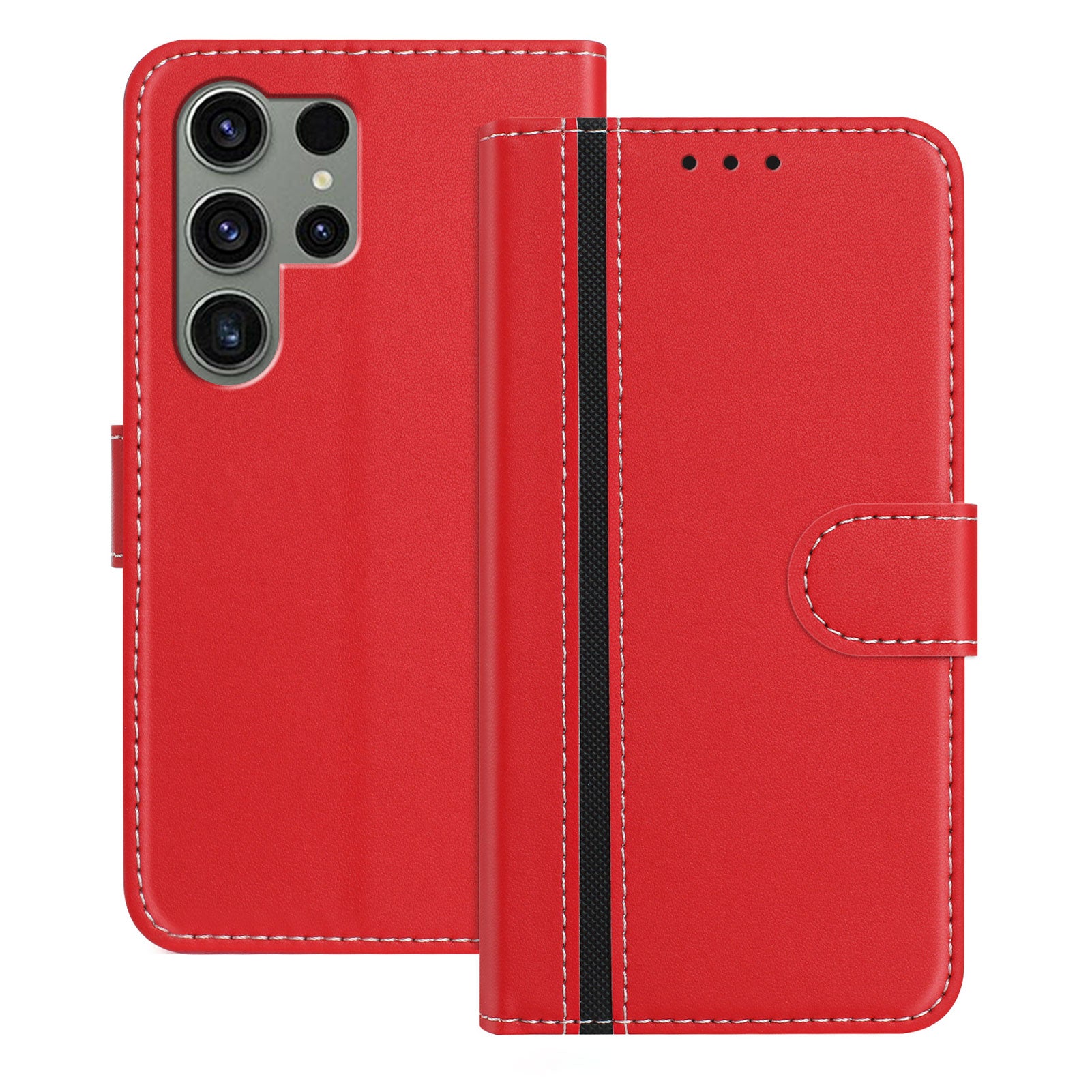 For Samsung Galaxy S23 Ultra Phone Cases Wallet Stand Color Splicing Leather Cover with Magnetic Clasp