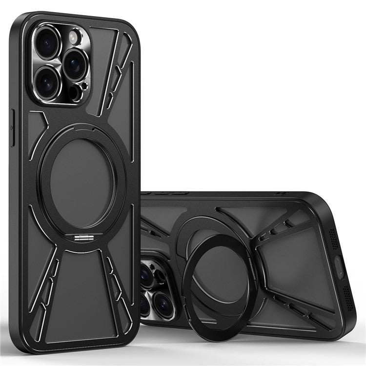 För iPhone 14 Pro Max Fodral Magnetisk Kickstand ihålig värmeavledning silikon + PC + Metall Bumper Telefonskydd