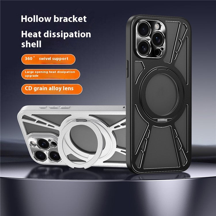 För iPhone 14 Pro Max Fodral Magnetisk Kickstand ihålig värmeavledning silikon + PC + Metall Bumper Telefonskydd