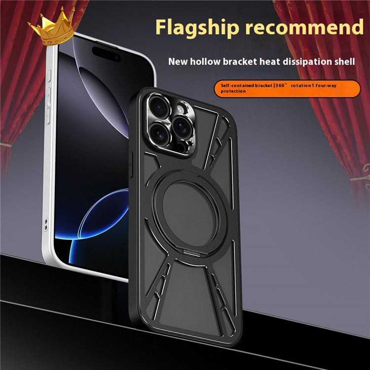 För iPhone 14 Pro Max Fodral Magnetisk Kickstand ihålig värmeavledning silikon + PC + Metall Bumper Telefonskydd