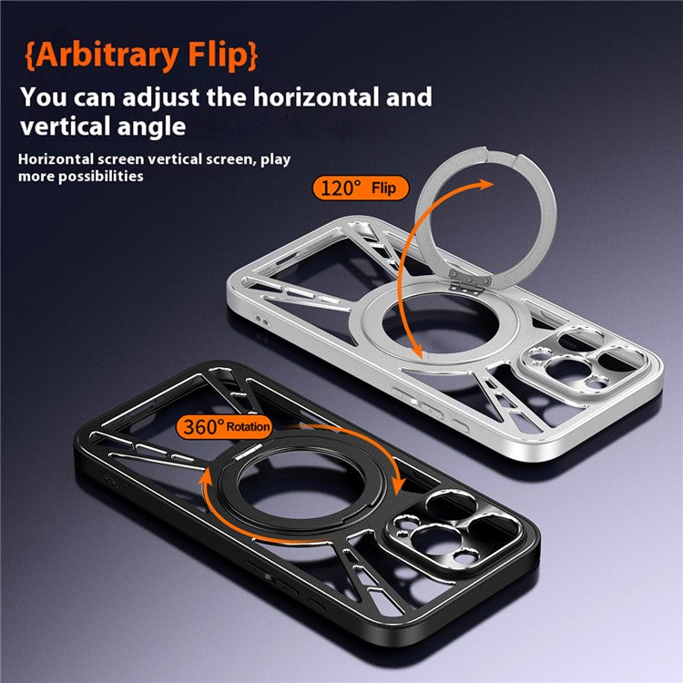 För iPhone 14 Pro Max Fodral Magnetisk Kickstand ihålig värmeavledning silikon + PC + Metall Bumper Telefonskydd