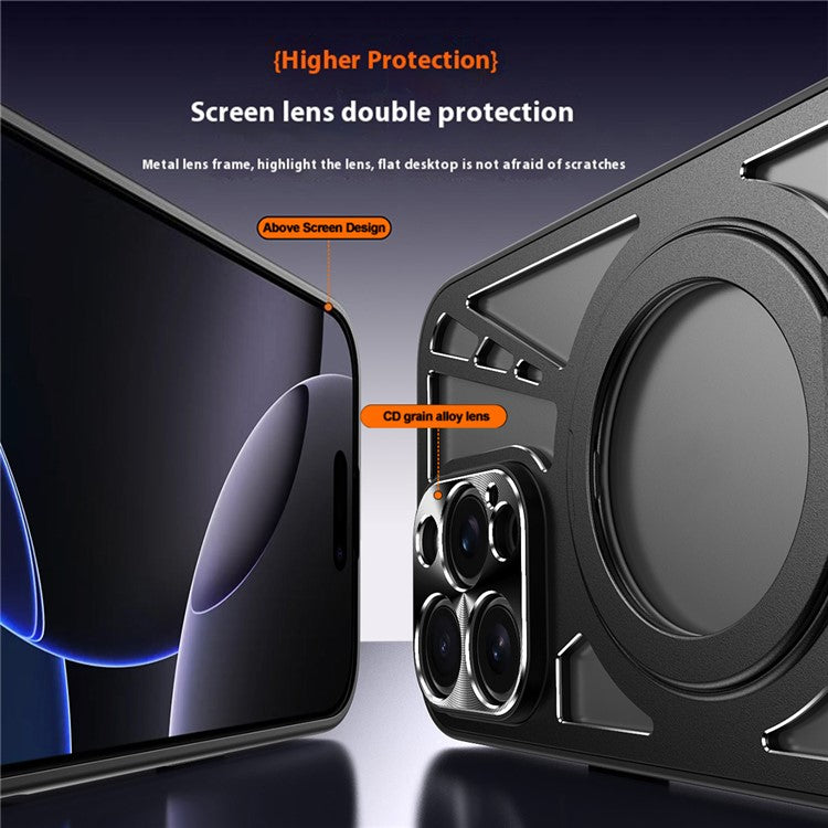 För iPhone 14 Pro Max Fodral Magnetisk Kickstand ihålig värmeavledning silikon + PC + Metall Bumper Telefonskydd