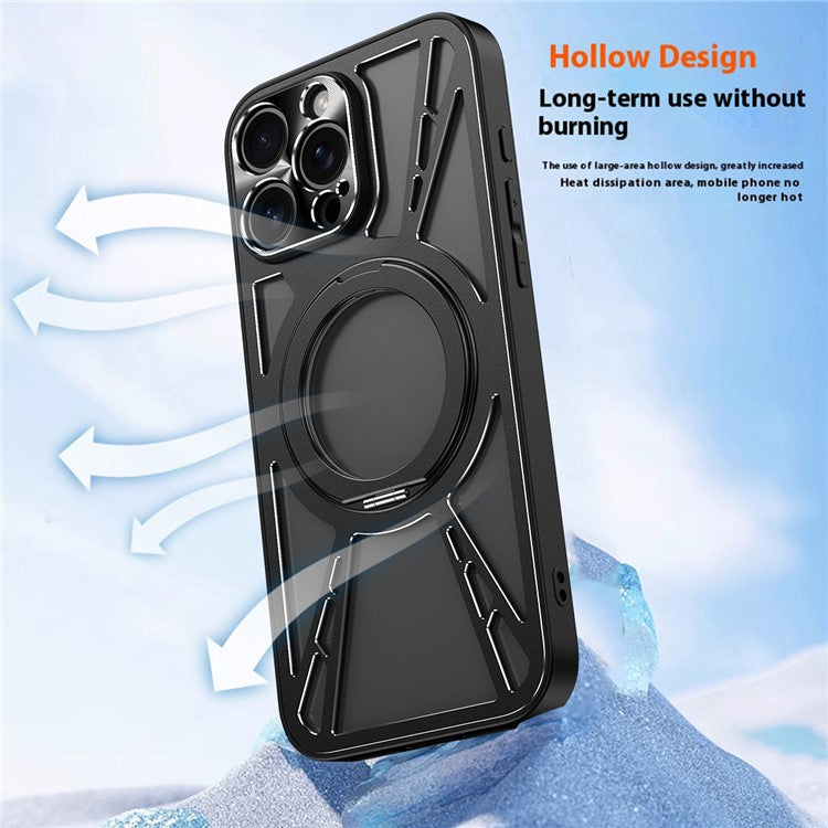 För iPhone 14 Pro Max Fodral Magnetisk Kickstand ihålig värmeavledning silikon + PC + Metall Bumper Telefonskydd