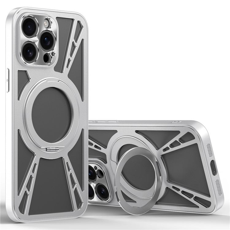 För iPhone 14 Pro Max Fodral Magnetisk Kickstand ihålig värmeavledning silikon + PC + Metall Bumper Telefonskydd