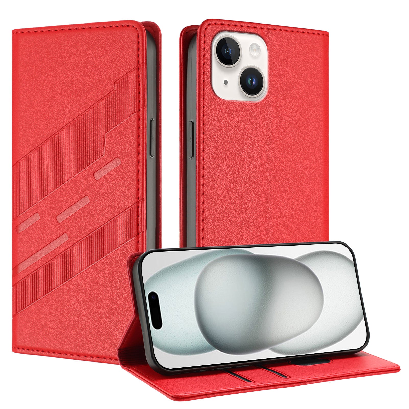 För iPhone 15 telefonfodral Punk stil plånboksställ Läderfodral