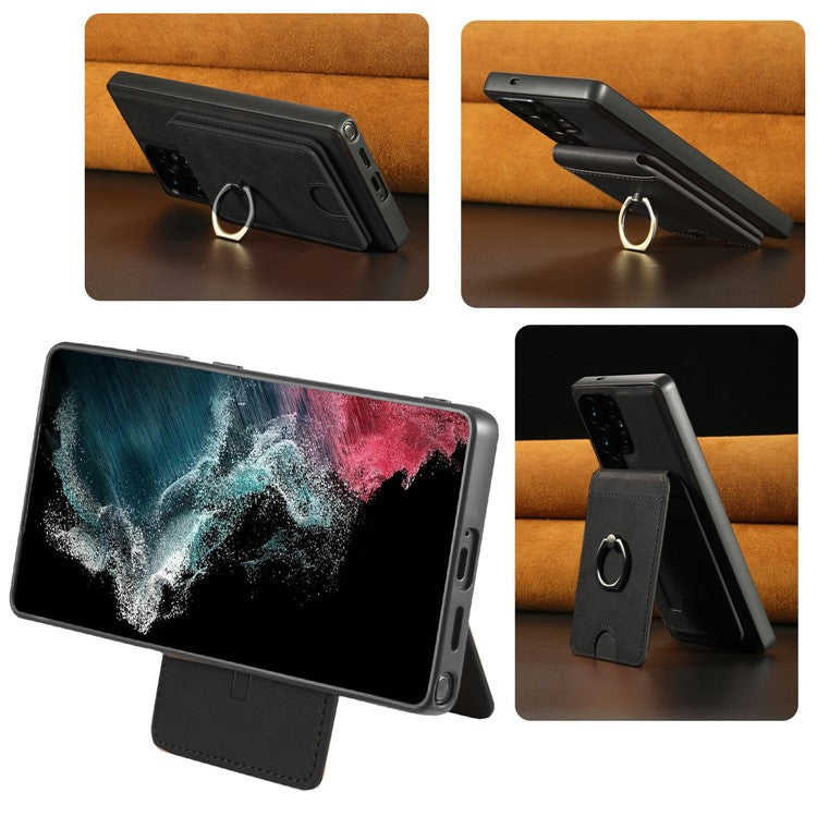 För Samsung Galaxy S24 Ultra Magnetic Case PC + PU-telefon bakstycke med avtagbar korthållare