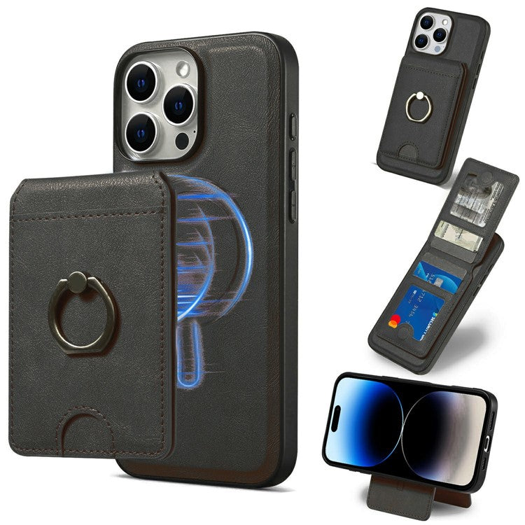 För iPhone 16 Pro Max Magnetic Case PC + PU-telefon bakstycke med avtagbar korthållare