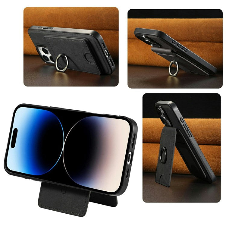 För iPhone 16 Pro Max Magnetic Case PC + PU-telefon bakstycke med avtagbar korthållare