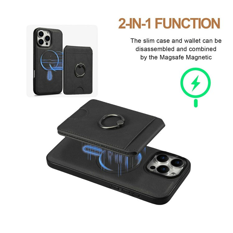 För iPhone 14 Pro Max Magnetic Case PC + PU-telefon bakstycke med avtagbar korthållare