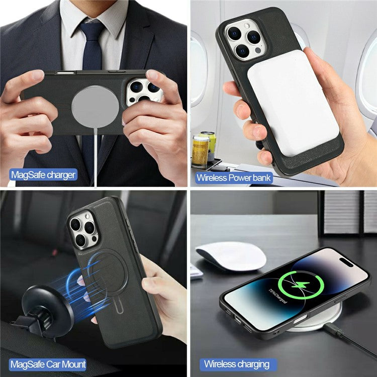 För iPhone 14 Pro Max Magnetic Case PC + PU-telefon bakstycke med avtagbar korthållare