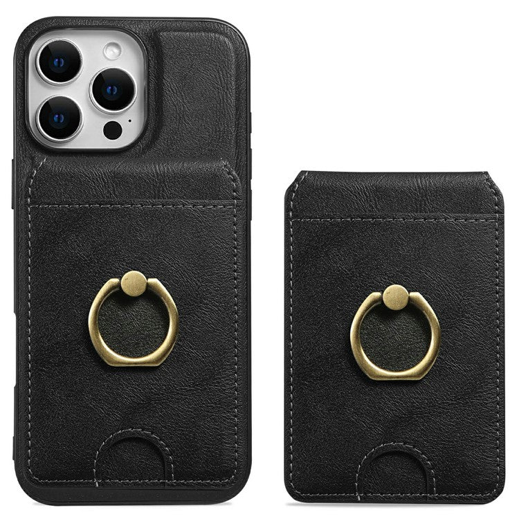 För iPhone 14 Pro Max Magnetic Case PC + PU-telefon bakstycke med avtagbar korthållare