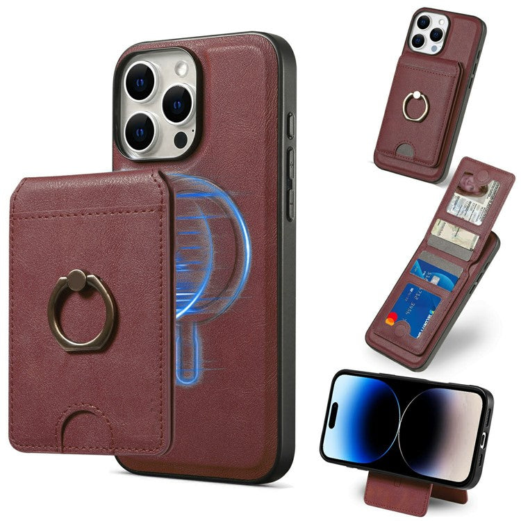 För iPhone 14 Pro Max Magnetic Case PC + PU-telefon bakstycke med avtagbar korthållare