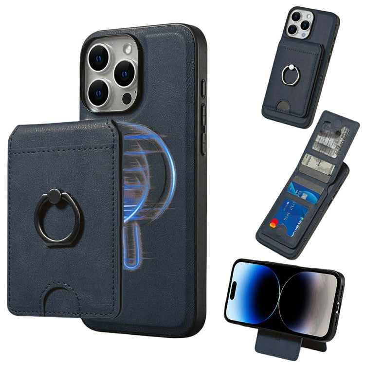 För iPhone 14 Pro Max Magnetic Case PC + PU-telefon bakstycke med avtagbar korthållare