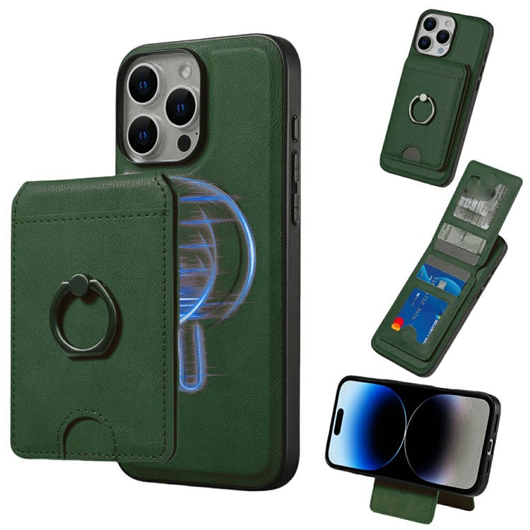 För iPhone 14 Pro Max Magnetic Case PC + PU-telefon bakstycke med avtagbar korthållare