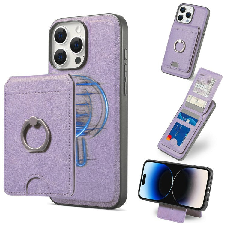 För iPhone 14 Pro Max Magnetic Case PC + PU-telefon bakstycke med avtagbar korthållare