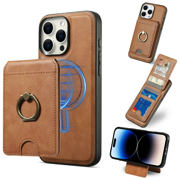 För iPhone 14 Pro Max Magnetic Case PC + PU-telefon bakstycke med avtagbar korthållare