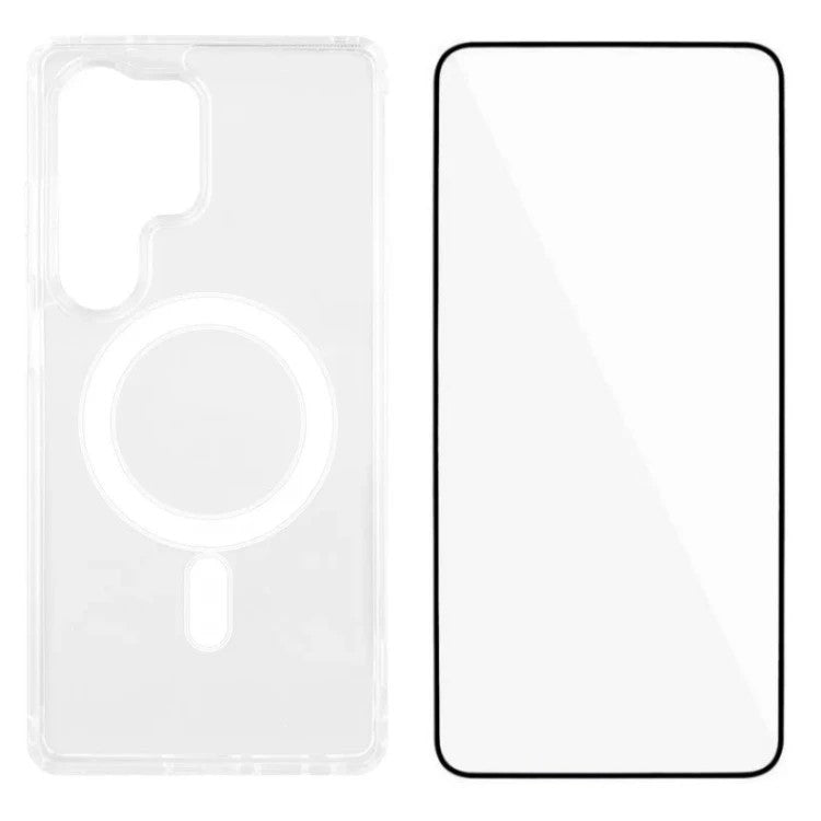 WANLONFENG LM-serien för Samsung Galaxy S24 Ultra magnetiskt fodral Kristallklart TPU + akryltelefonskal med skärmfilm