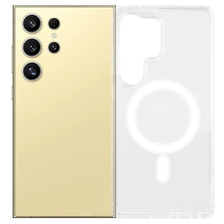 WANLONFENG LM-serien för Samsung Galaxy S24 Ultra magnetiskt fodral Kristallklart TPU + akryltelefonskal med skärmfilm