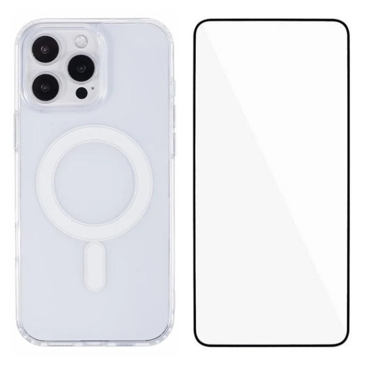 WANLONFENG LM-serien för iPhone 16 Pro Max Magnetfodral Kristallklart TPU + akryltelefonskal med skärmfilm (stort linshål)