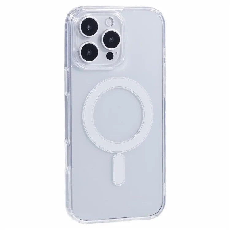 WANLONFENG LM-serien för iPhone 16 Pro Max Magnetfodral Kristallklart TPU + akryltelefonskal med skärmfilm (stort linshål)